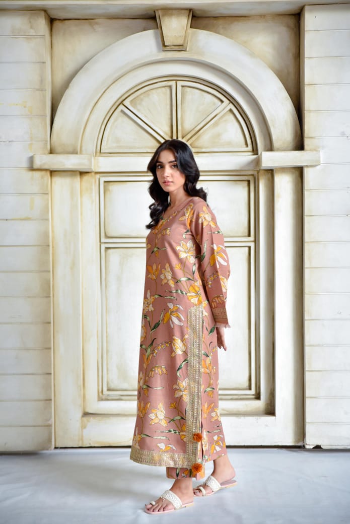 Peach Flora | 2-Piece Stitched Suit