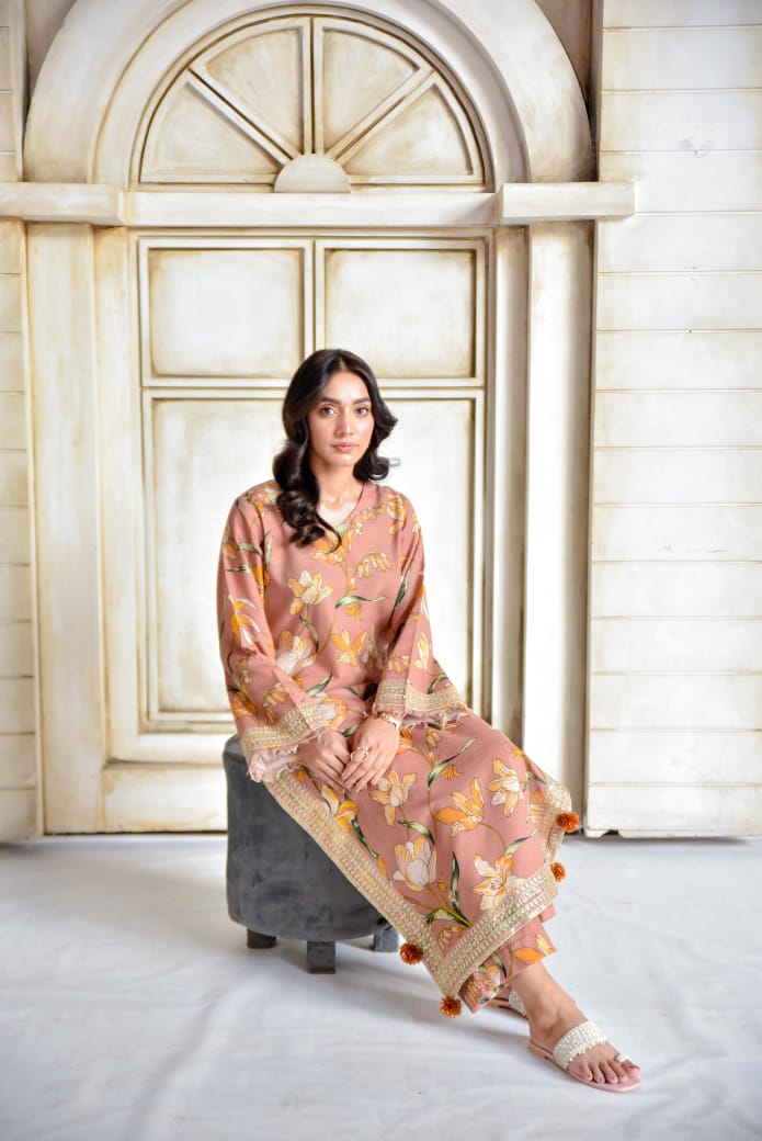 Peach Flora | 2-Piece Stitched Suit