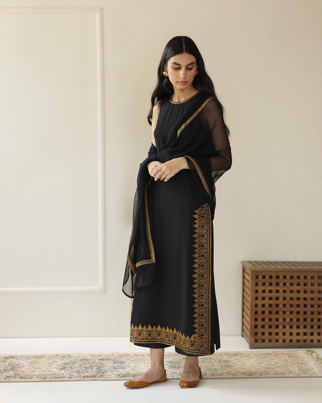 Black Rose Full Sleeves Stitched Dress