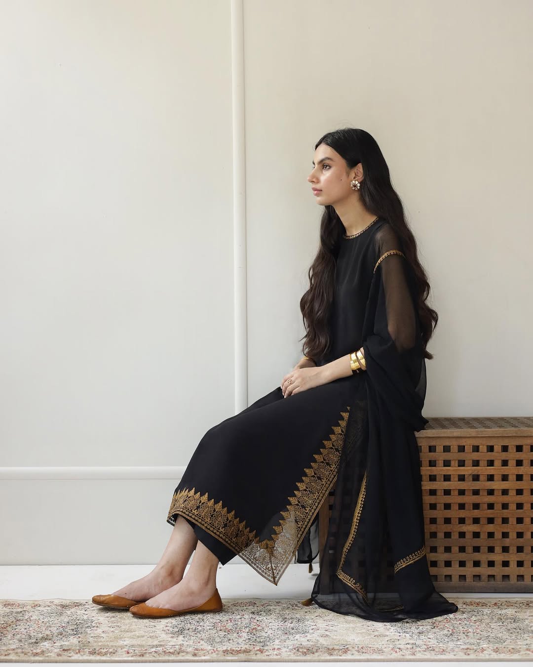 Black Rose Full Sleeves Stitched Dress